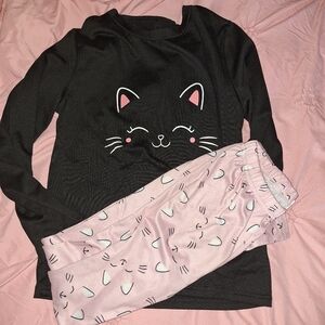 Kitty Cat Print Pajamas For Girls